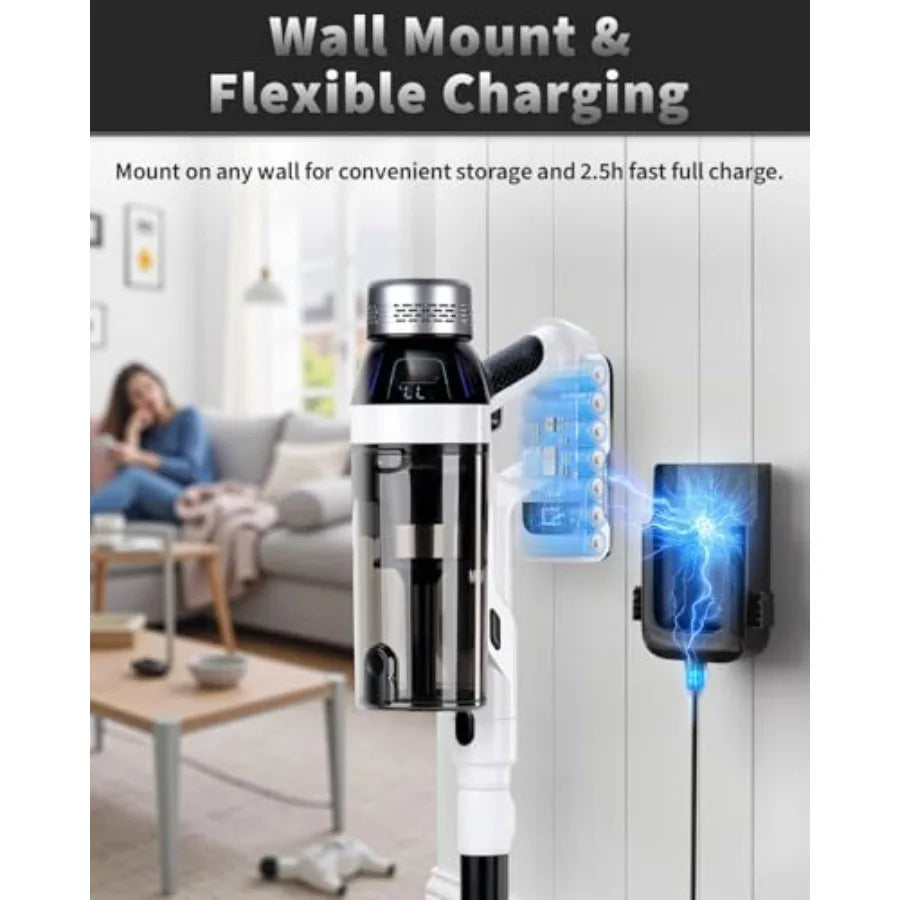 Cordless Vacuum Cleaner 2 Batteries 110 Mins Runtime for Home 15-in-1 Powerful Stick Vacuum with LED Display Anti-Tangle Lightw