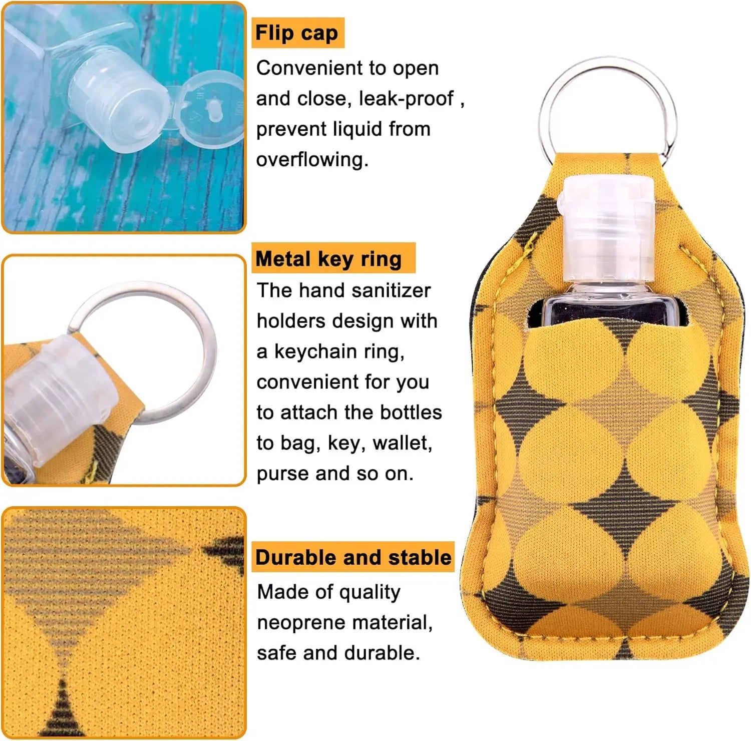 60-Piece Hand Sanitizer Holder Set with Clear Refillable Bottles for Keychain, Backpack, and Purse