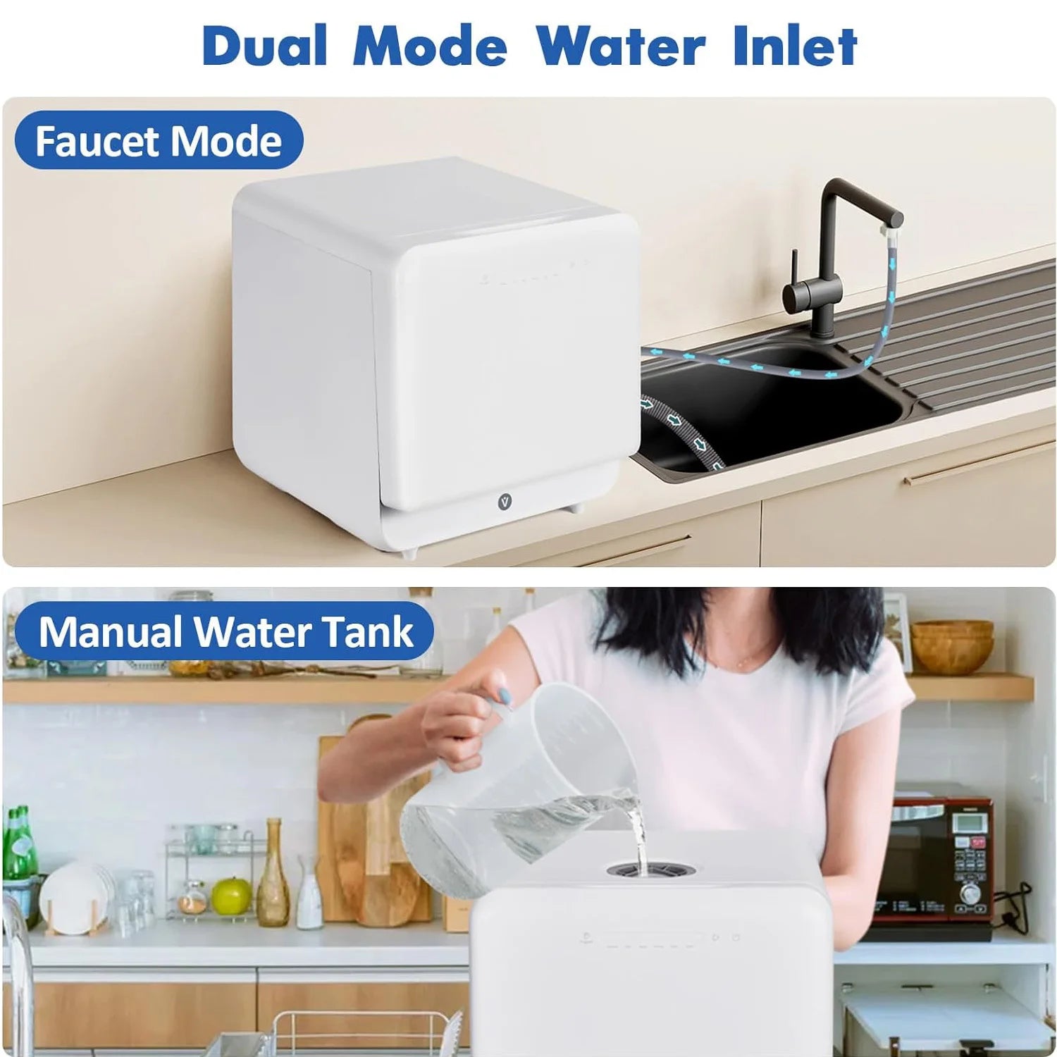 Portable Dish Washer Countertop with Faucet & Manual 5L Water Tank Modes Water Inlet Compact with More Space Inside 6 Programs