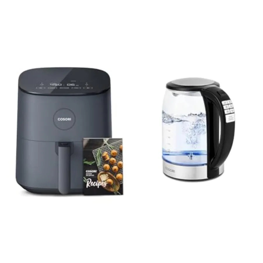 5-Qt Air Fryer Pro LE with 450 Max Temperature 6 Presets 60min Keep Warm 1.7L Electric Tea Kettle Stainless Steel Black Fast He