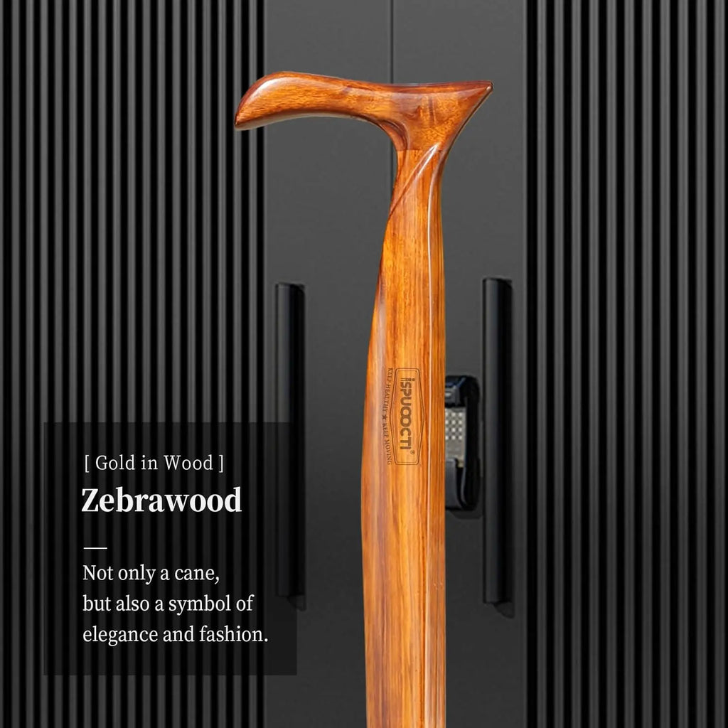 Natural Solid Wood Walking Cane with 3 Rubber Tips, Heavy Duty and Travel Bag - Ergonomic Unisex Cane for Seniors