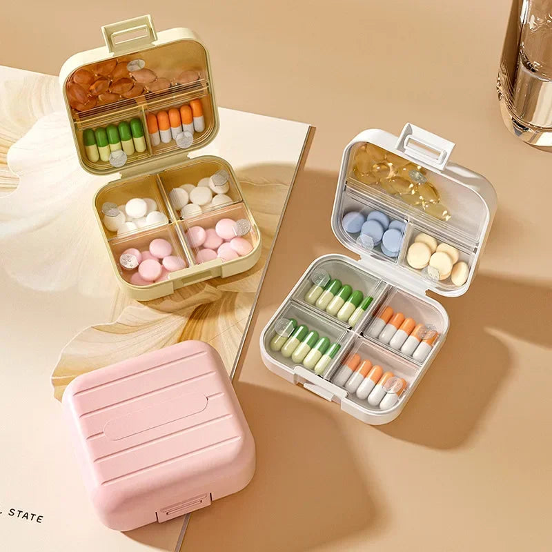 Portable mini medicine box, double sealed medicine pill storage box, seven days a week snap-on compartment medicine boxUI