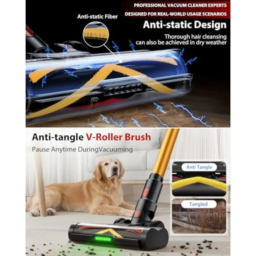 Cordless Vacuum Cleaner 75Mins/55KPa/650W Self-Standing Stick Vacuum Cleaners for Home Rechargeable Lightweight Anti-StaticAnti