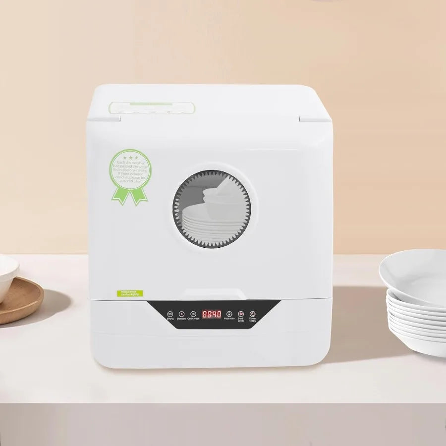 Portable Countertop Dishwasher with 1.5-meter Inlet/Outlet Hoses 4 Wash Programs 360 All-Round Washing Mini Compact Design for