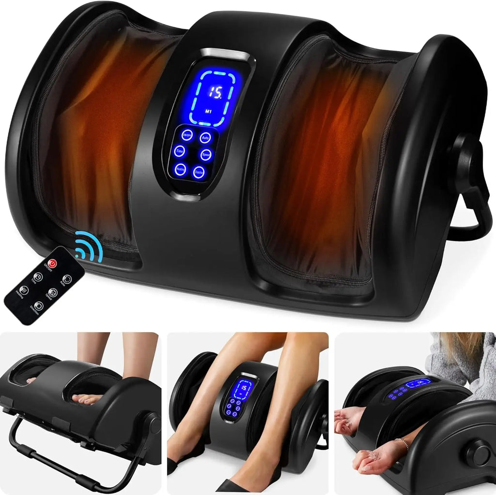 Heated Shiatsu Foot Massager for Pain Relief, Plantar Fasciitis & Neuropathy - Compact Black Design
