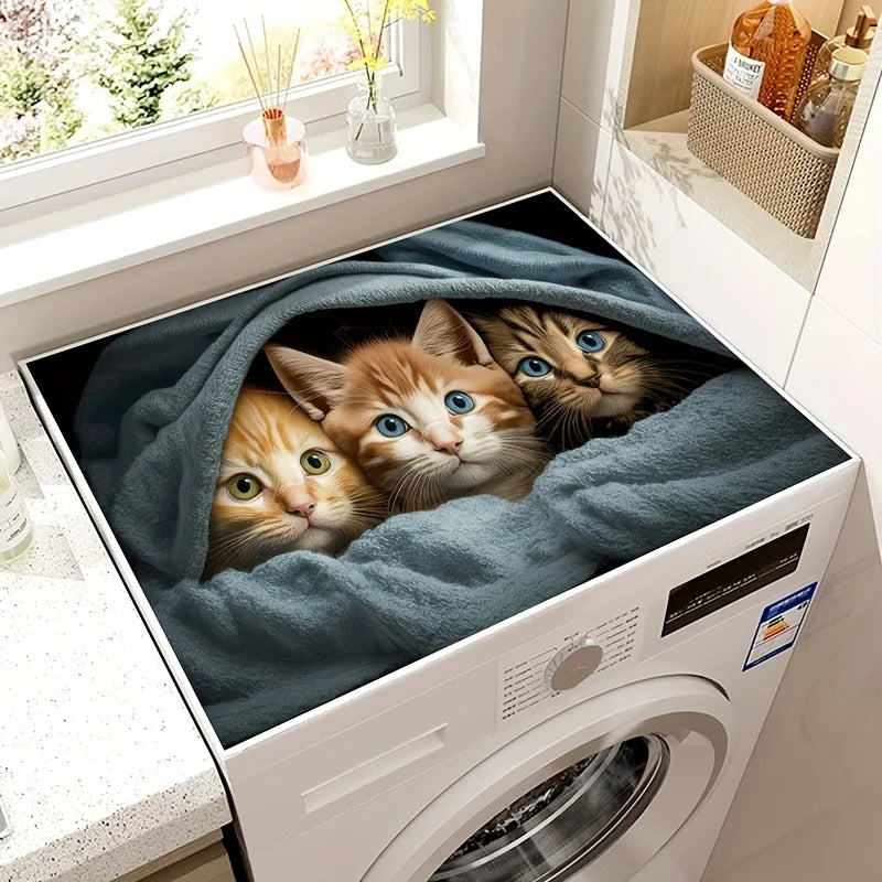 A Cat-Patterned Washing Machine Top Cover Mat, Suitable for Modern Washing Machines And Dryers