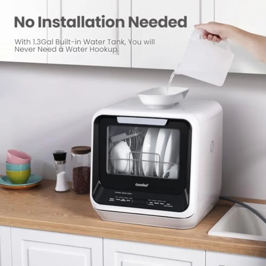 Portable Mini Dishwasher Countertop 1.32Gal Built-in Water Tank for Apartments RVs No Hookup Needed 6 Programs 360 Dual Spray 1