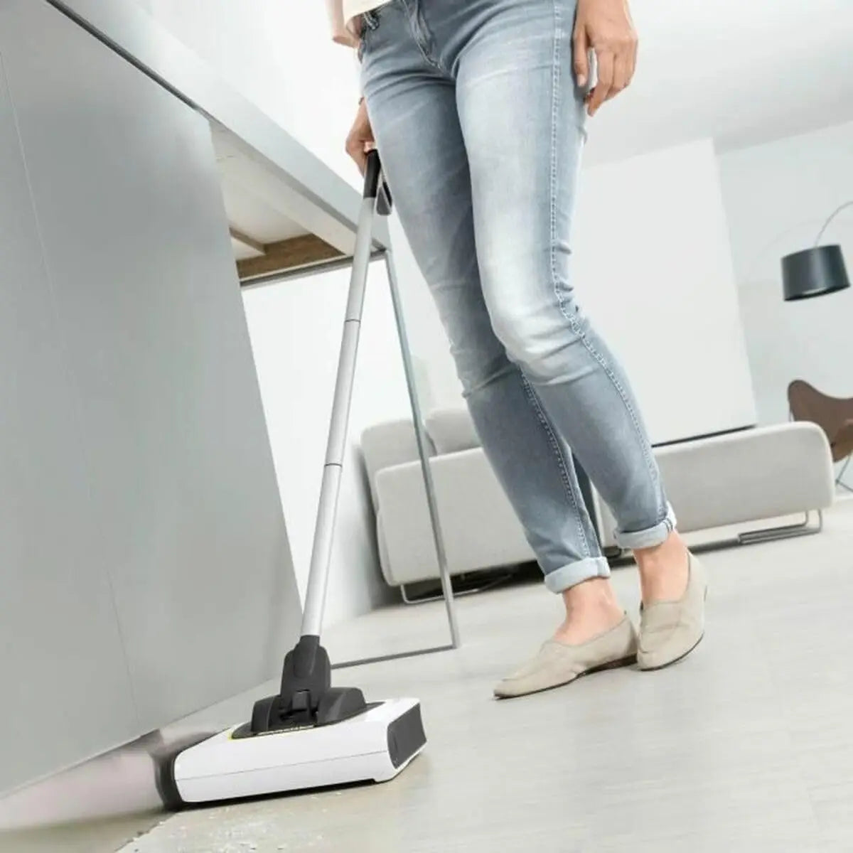 Electric Floor Sweeper Broom for Carpets, Hardwood Floors and Tiles, Lightweight Cordless Ideal for Fur Hair Dirt Dust - White