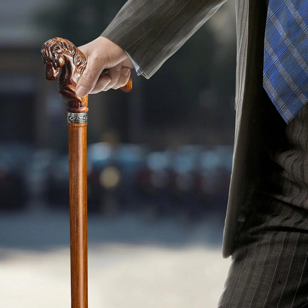 Elegant Hand-Carved Horse Head Wooden Walking Cane for Men and Women, Light Stable High-end Cane Suitable for Gift Giving